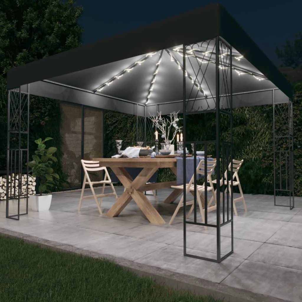 vidaXL Gazebo with LED String Lights 3x3 m Cream Fabric - Gazebos