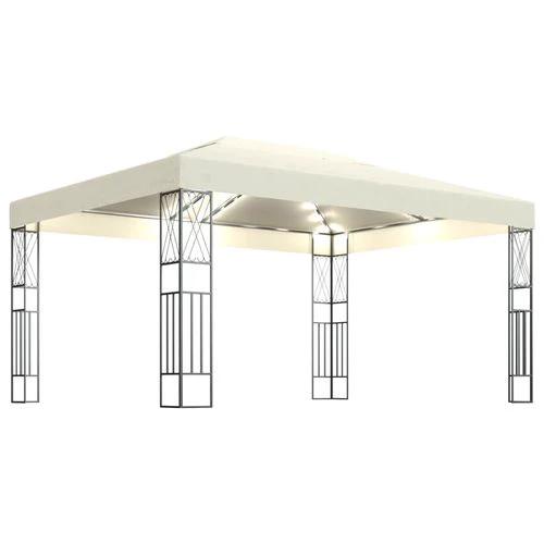 vidaXL Gazebo with LED String Lights 3x3 m Cream Fabric by vidaXL