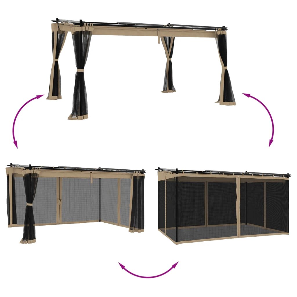 vidaXL Gazebo with Mesh Walls Cream 3x3 m Steel by vidaXL