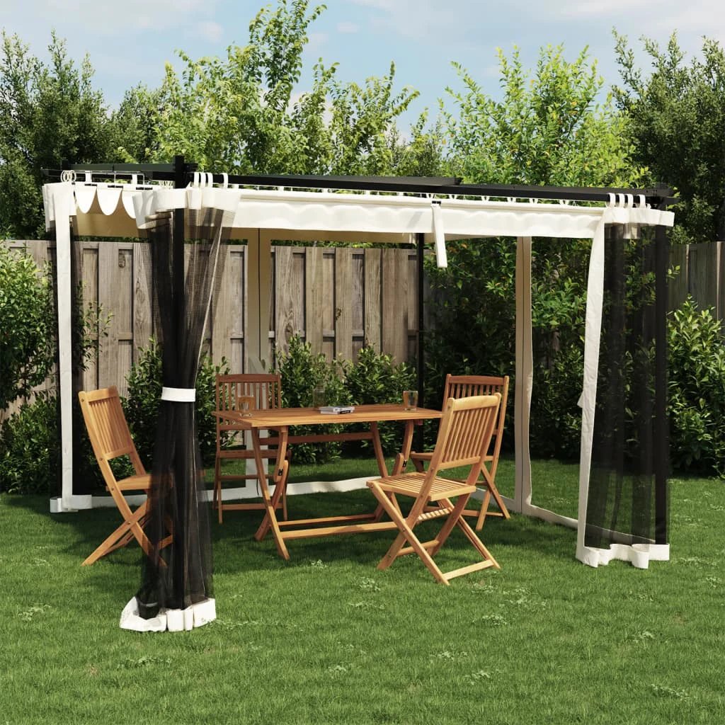 vidaXL Gazebo with Mesh Walls Cream 3x3 m Steel - Gazebos