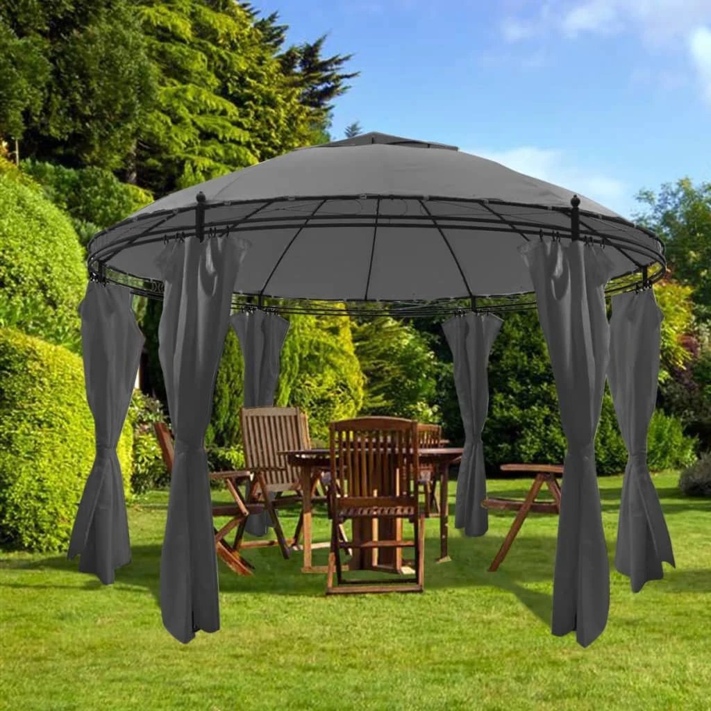 vidaXL Gazebo with Curtains Round 3.5x2.7 m Anthracite by vidaXL
