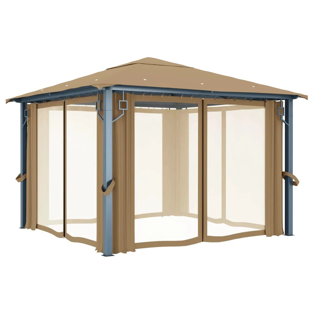 vidaXL Gazebo with Curtain 300x300 cm Cream Aluminium - Gazebos