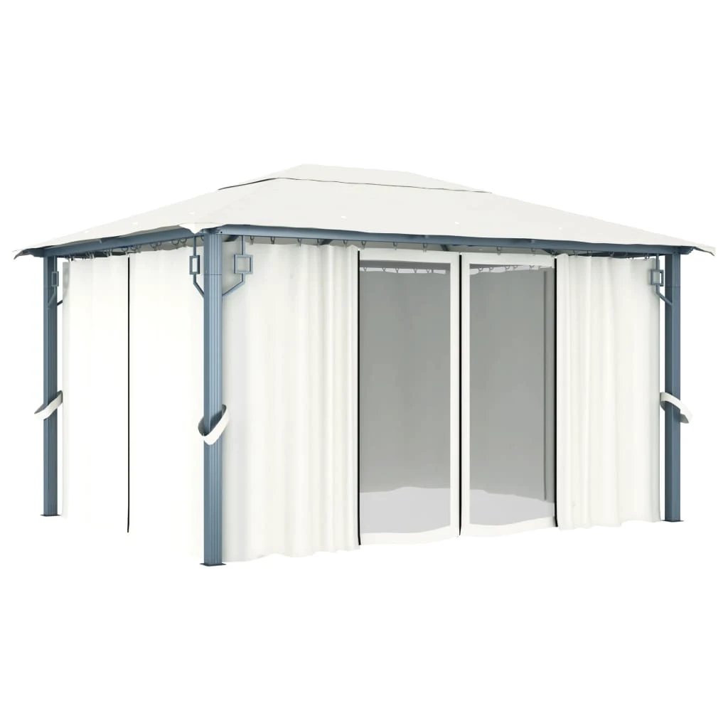 vidaXL Gazebo with Curtain 300x300 cm Cream Aluminium - Gazebos