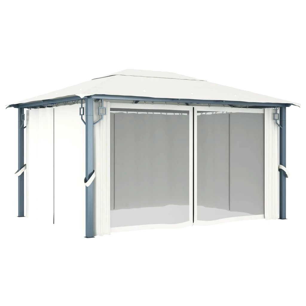 vidaXL Gazebo with Curtain 300x300 cm Cream Aluminium - Gazebos
