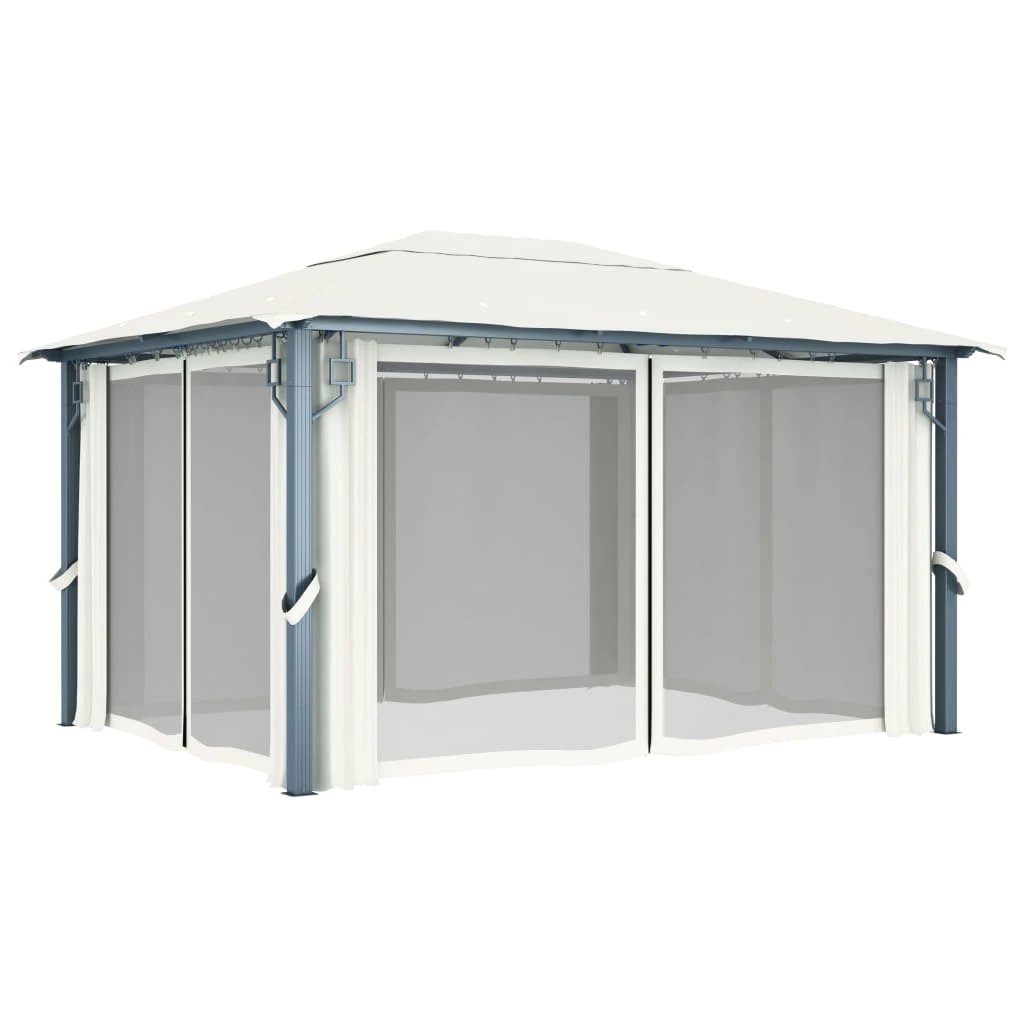 vidaXL Gazebo with Curtain 300x300 cm Cream Aluminium - Gazebos
