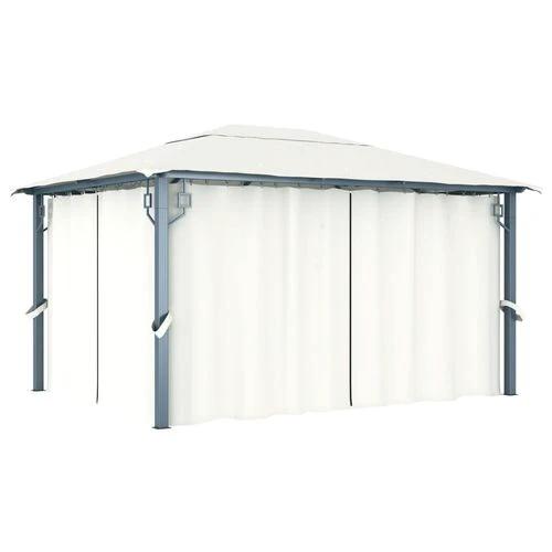 vidaXL Gazebo with Curtain 300x300 cm Cream Aluminium - Gazebos