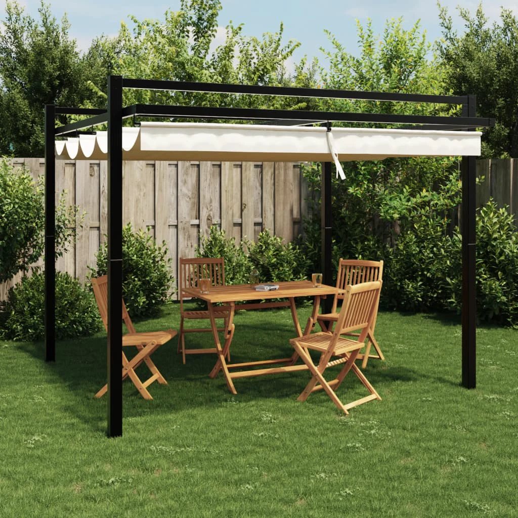 vidaXL Garden Gazebo with Retractable Roof Cream 3x3 m Aluminium by vidaXL