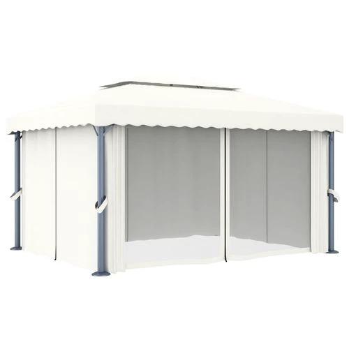 vidaXL Gazebo with Curtain 4x3 m Cream White Aluminium by vidaXL
