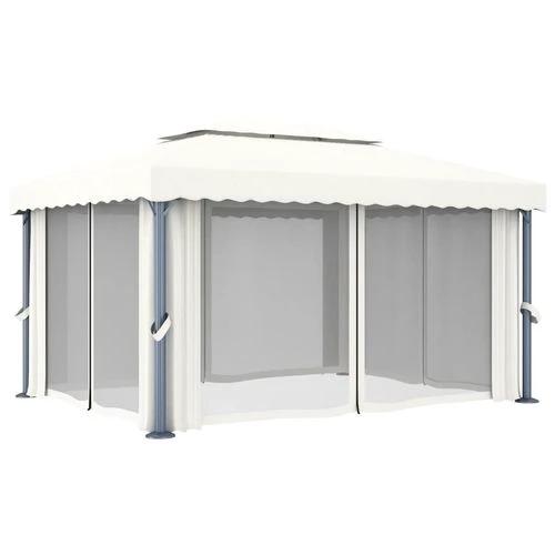 vidaXL Gazebo with Curtain 4x3 m Cream White Aluminium by vidaXL