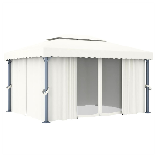 vidaXL Gazebo with Curtain 4x3 m Cream White Aluminium by vidaXL