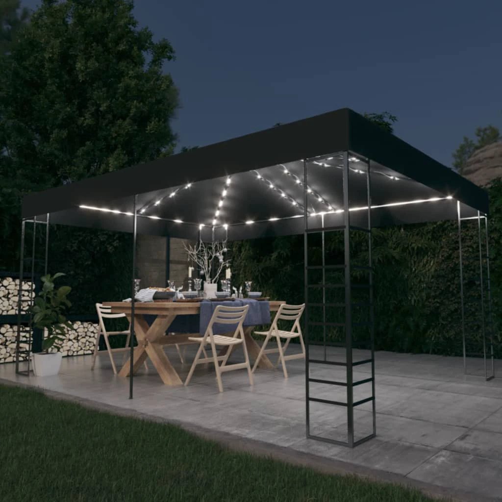 vidaXL Gazebo with LED String Lights 4x3x2.7 m White - Gazebos