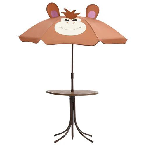 vidaXL 3 Piece Kids' Garden Bistro Set with Parasol Brown -