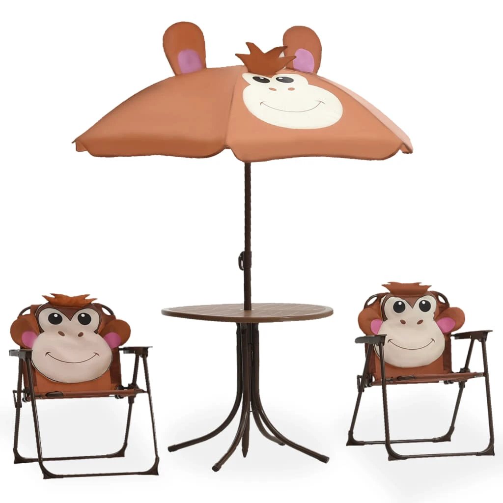 vidaXL 3 Piece Kids' Garden Bistro Set with Parasol Brown by vidaXL