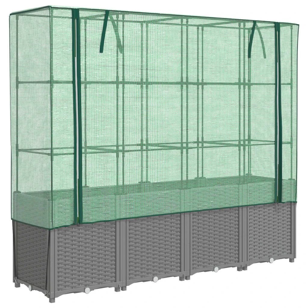 vidaXL Raised Bed with Greenhouse Cover Rattan Look 160x40x153 cm - Greenhouse