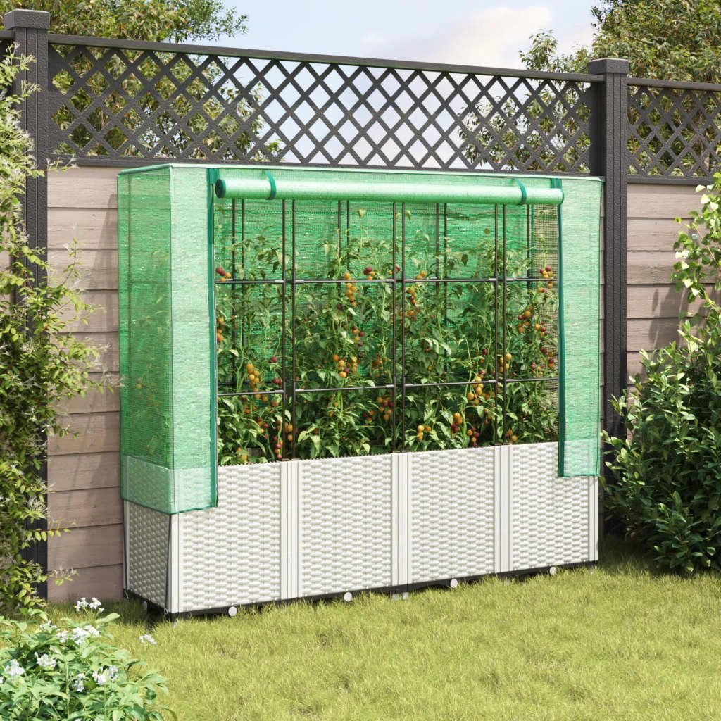 vidaXL Raised Bed with Greenhouse Cover Rattan Look 160x40x153 cm by vidaXL