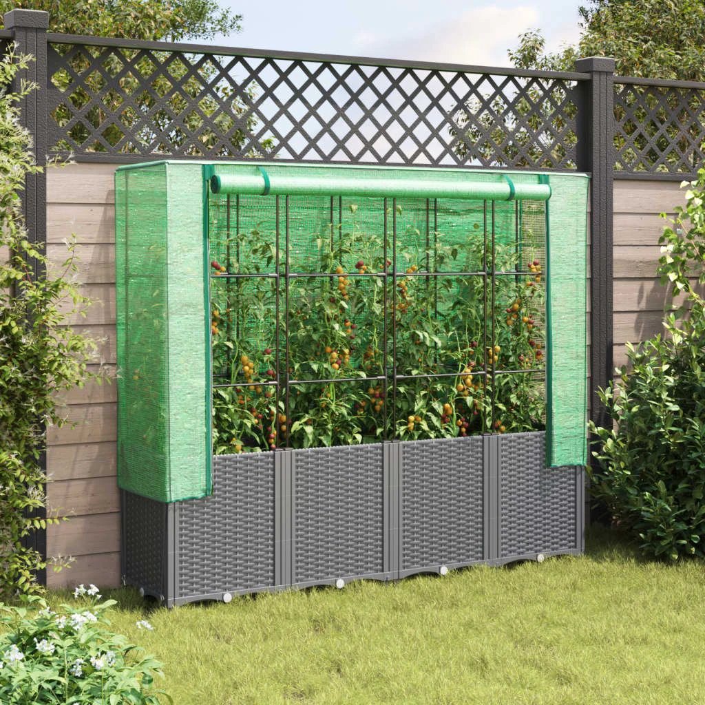 vidaXL Raised Bed with Greenhouse Cover Rattan Look 160x40x153 cm - Greenhouse