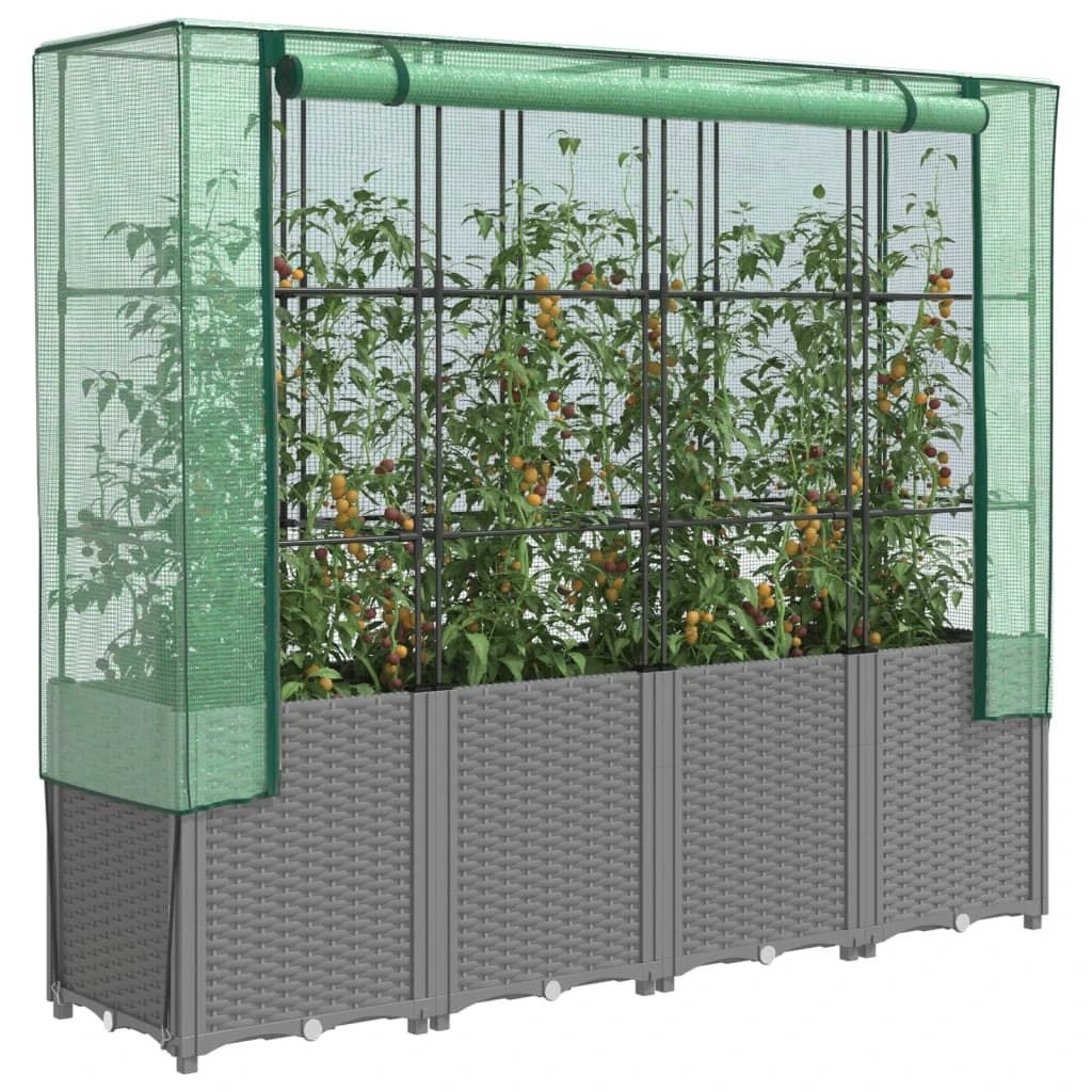 vidaXL Raised Bed with Greenhouse Cover Rattan Look 160x40x153 cm - Greenhouse