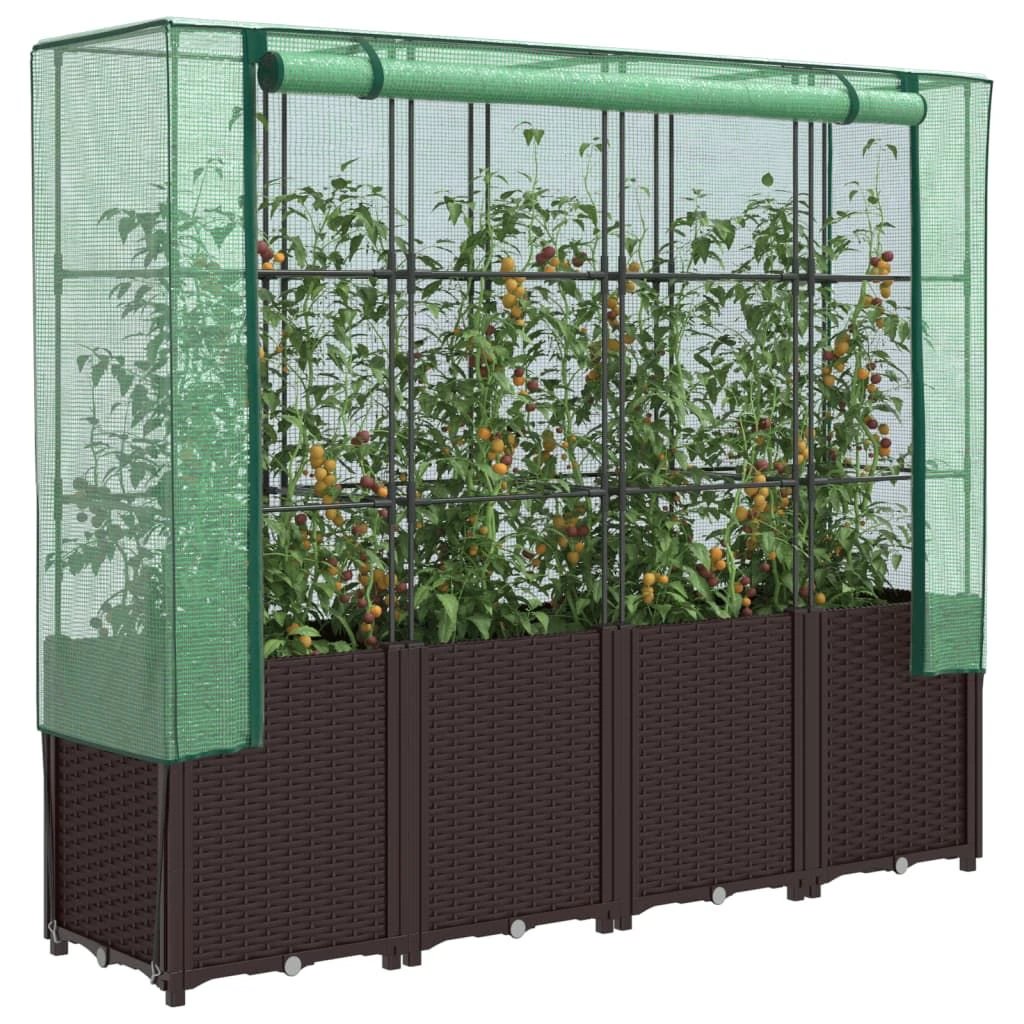 vidaXL Raised Bed with Greenhouse Cover Rattan Look 160x40x153 cm by vidaXL