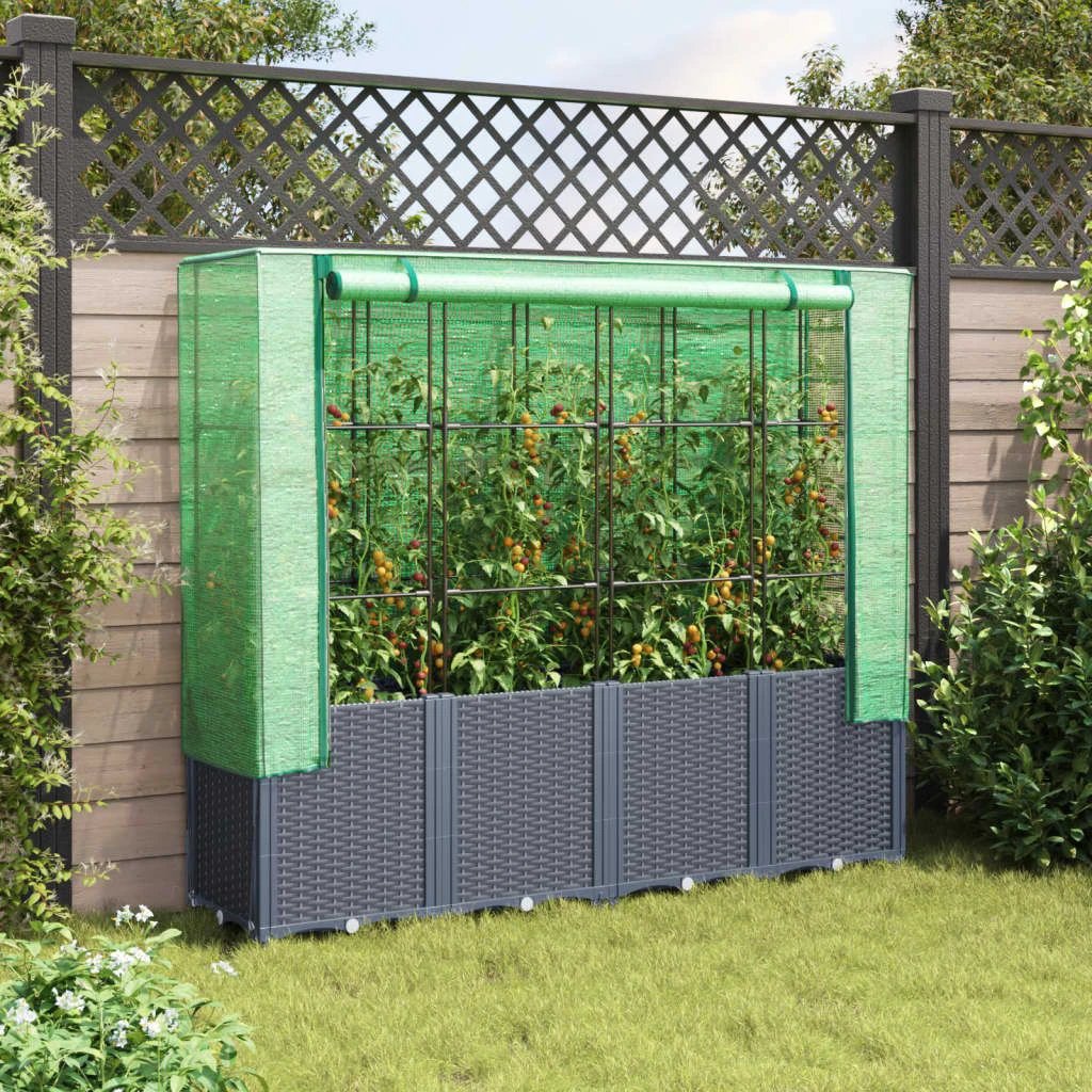 vidaXL Raised Bed with Greenhouse Cover Rattan Look 160x40x153 cm by vidaXL