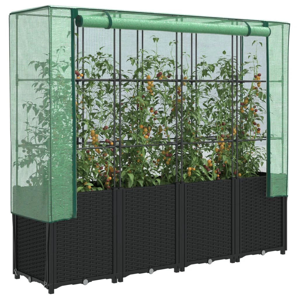 vidaXL Raised Bed with Greenhouse Cover Rattan Look 160x40x153 cm by vidaXL