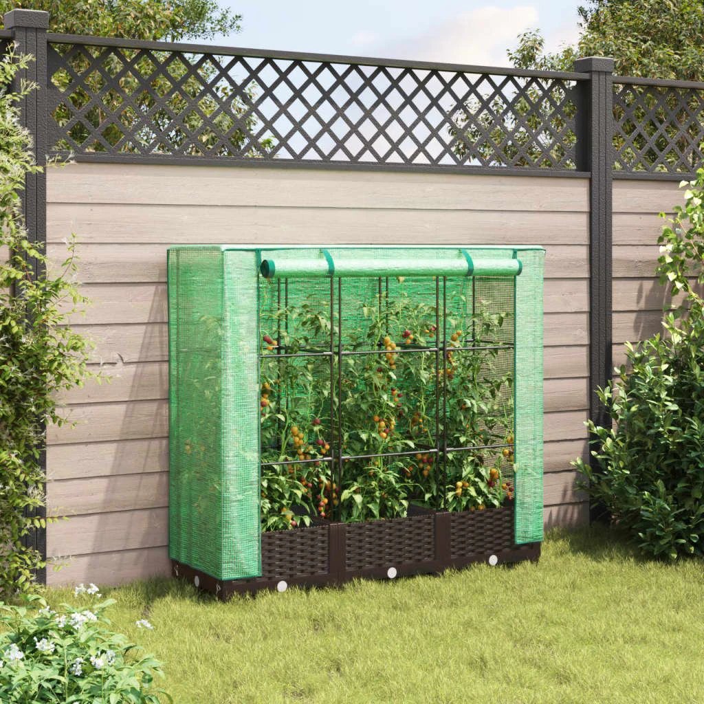 vidaXL Raised Bed with Greenhouse Cover Rattan Look 40x40x123 cm by vidaXL
