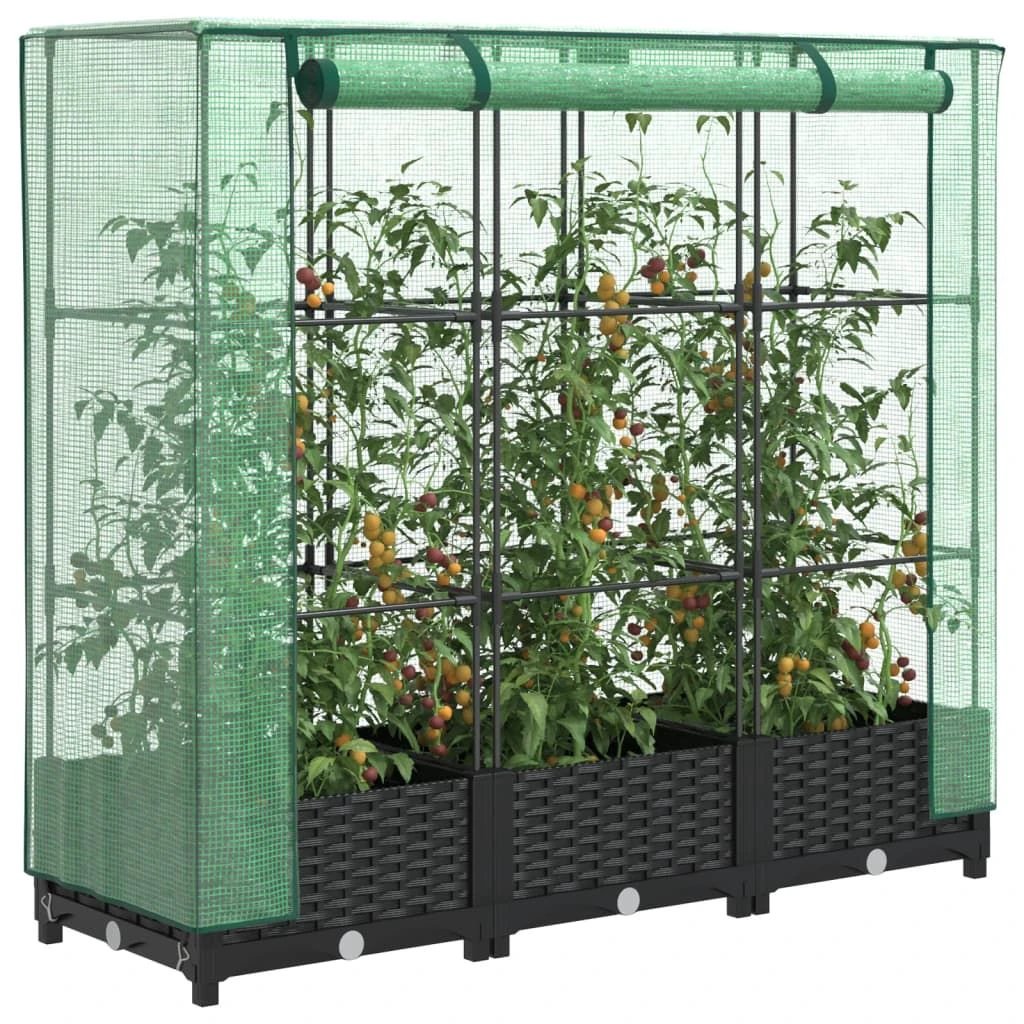 vidaXL vidaXL Raised Bed with Greenhouse Cover Rattan Look 40x40x123 cm - Greenhouse