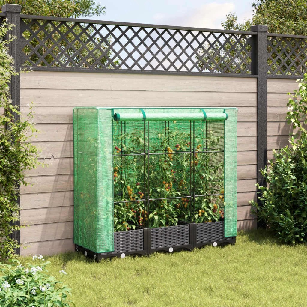 vidaXL vidaXL Raised Bed with Greenhouse Cover Rattan Look 40x40x123 cm - Greenhouse