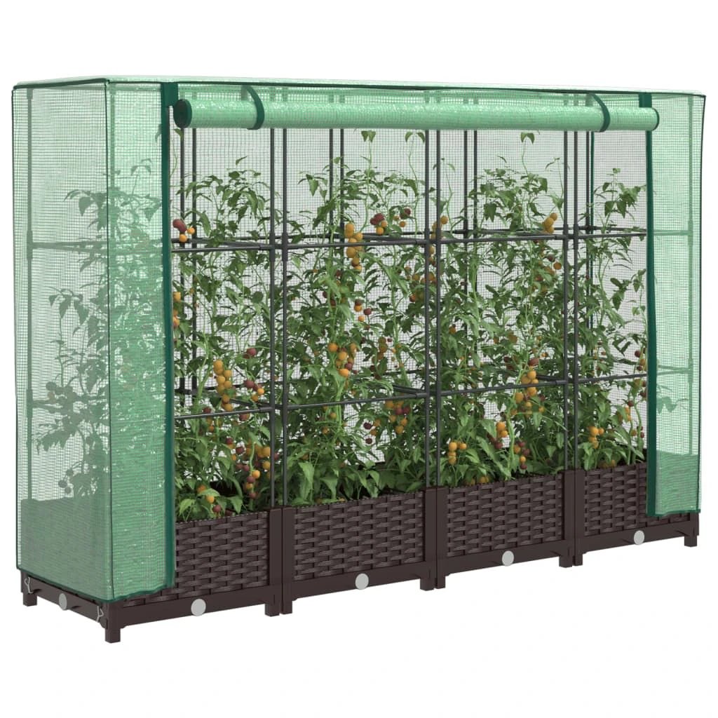 vidaXL vidaXL Raised Bed with Greenhouse Cover Rattan Look 40x40x123 cm - Greenhouse