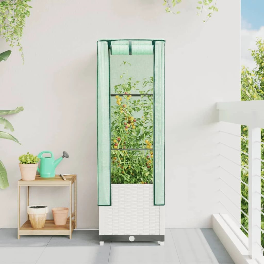 vidaXL Raised Bed with Greenhouse Cover Rattan Look 40x40x123 cm by vidaXL
