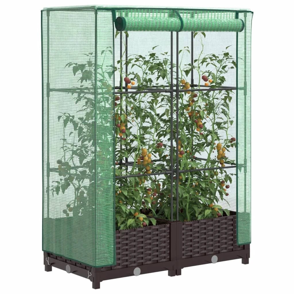 vidaXL Raised Bed with Greenhouse Cover Rattan Look 40x40x123 cm by vidaXL