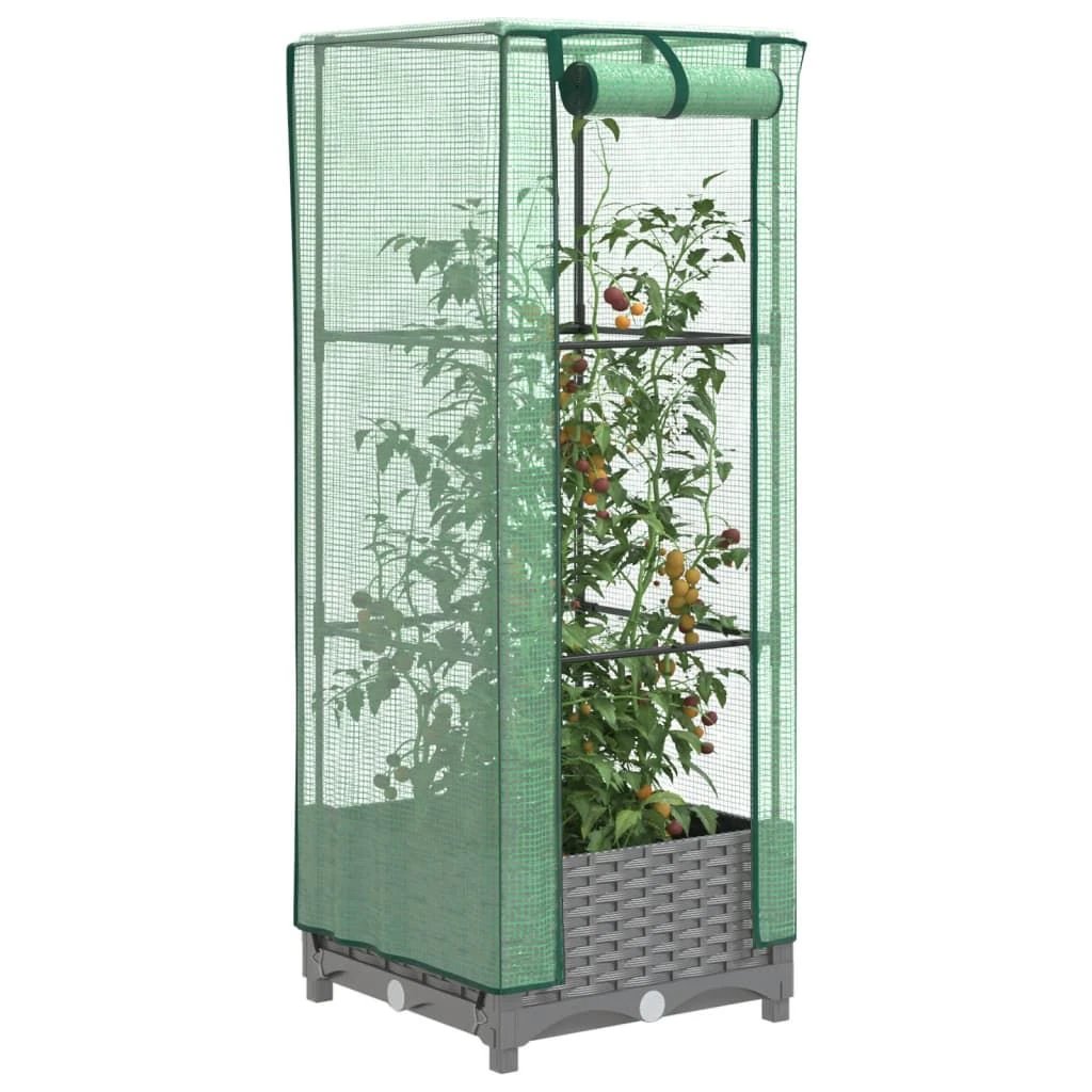 vidaXL vidaXL Raised Bed with Greenhouse Cover Rattan Look 40x40x123 cm - Greenhouse