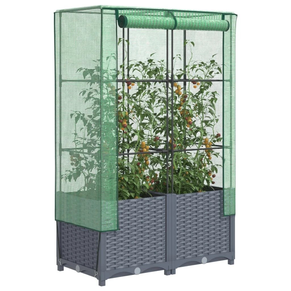 vidaXL Raised Bed with Greenhouse Cover Rattan Look 40x40x123 cm by vidaXL