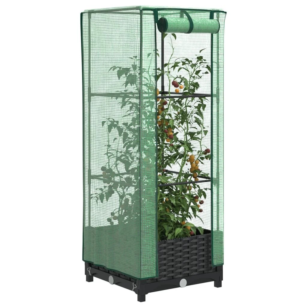 vidaXL Raised Bed with Greenhouse Cover Rattan Look 40x40x123 cm by vidaXL