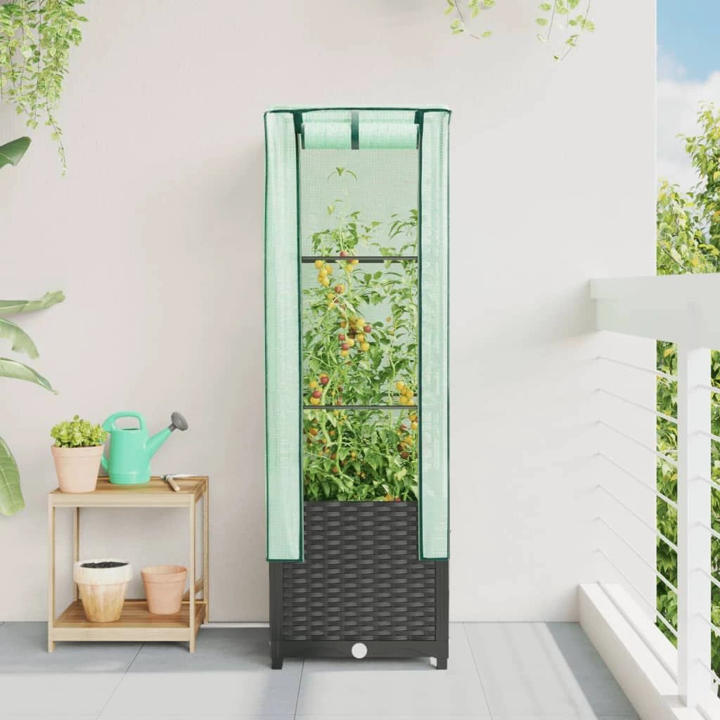 vidaXL vidaXL Raised Bed with Greenhouse Cover Rattan Look 40x40x123 cm - Greenhouse