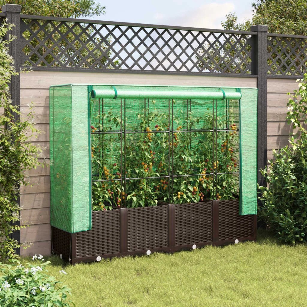 vidaXL vidaXL Raised Bed with Greenhouse Cover Rattan Look 40x40x123 cm - Greenhouse