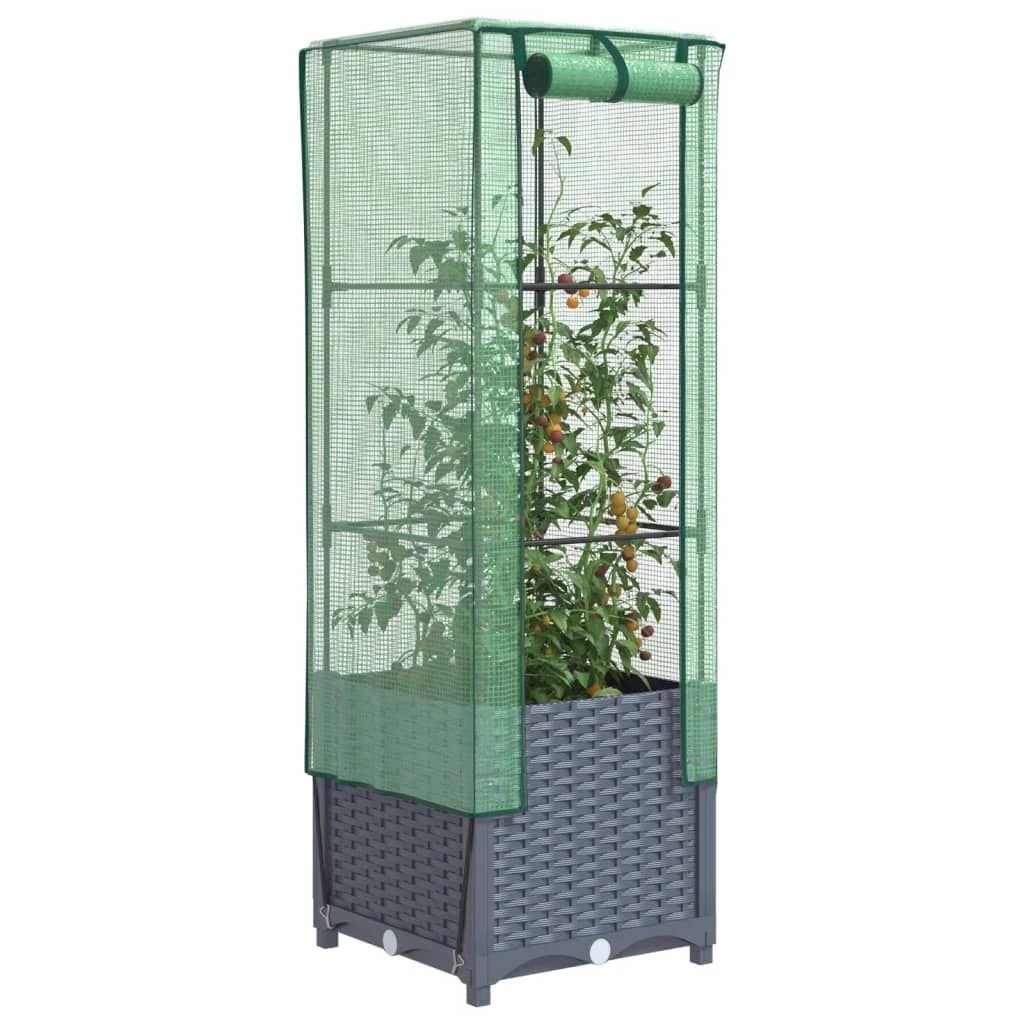 vidaXL Raised Bed with Greenhouse Cover Rattan Look 40x40x123 cm by vidaXL