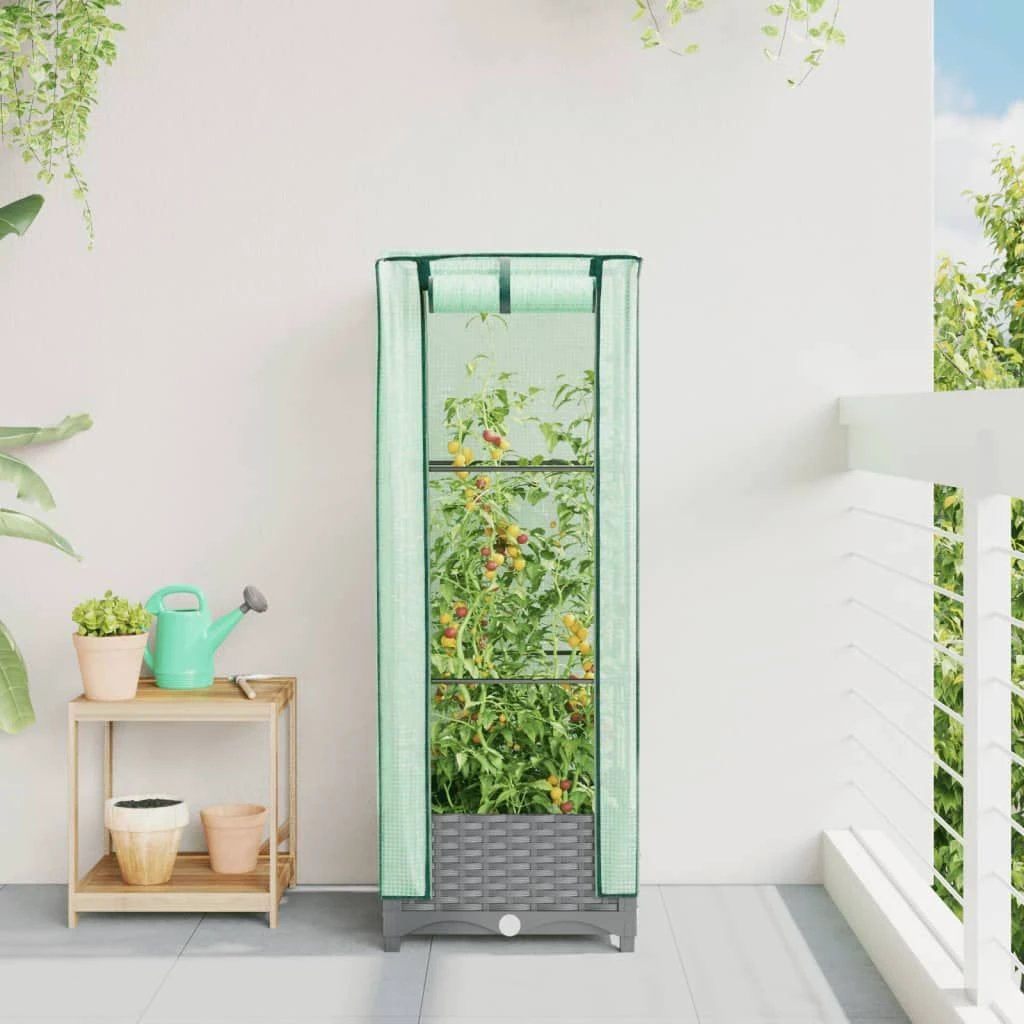 vidaXL vidaXL Raised Bed with Greenhouse Cover Rattan Look 40x40x123 cm - Greenhouse