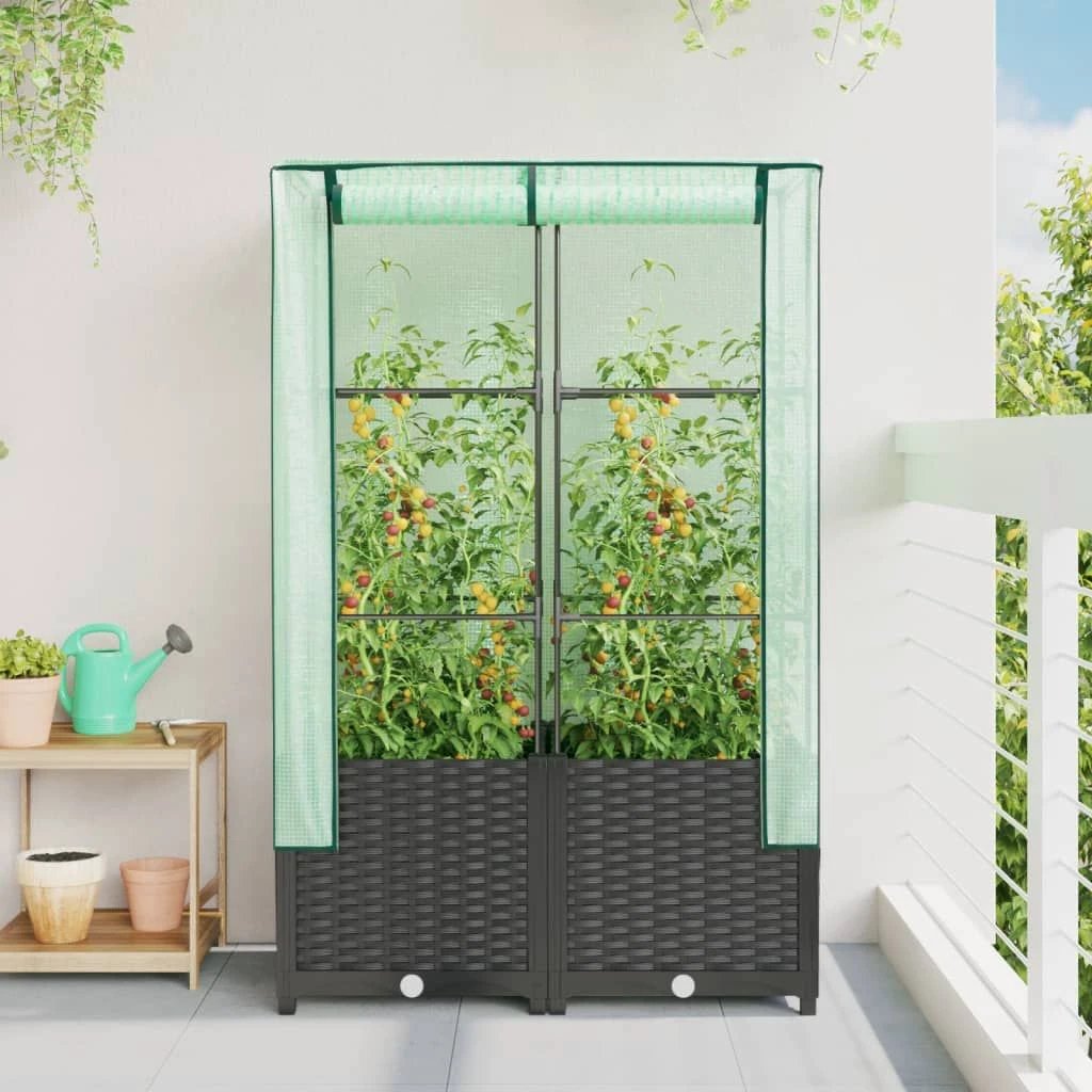 vidaXL Raised Bed with Greenhouse Cover Rattan Look 40x40x123 cm by vidaXL