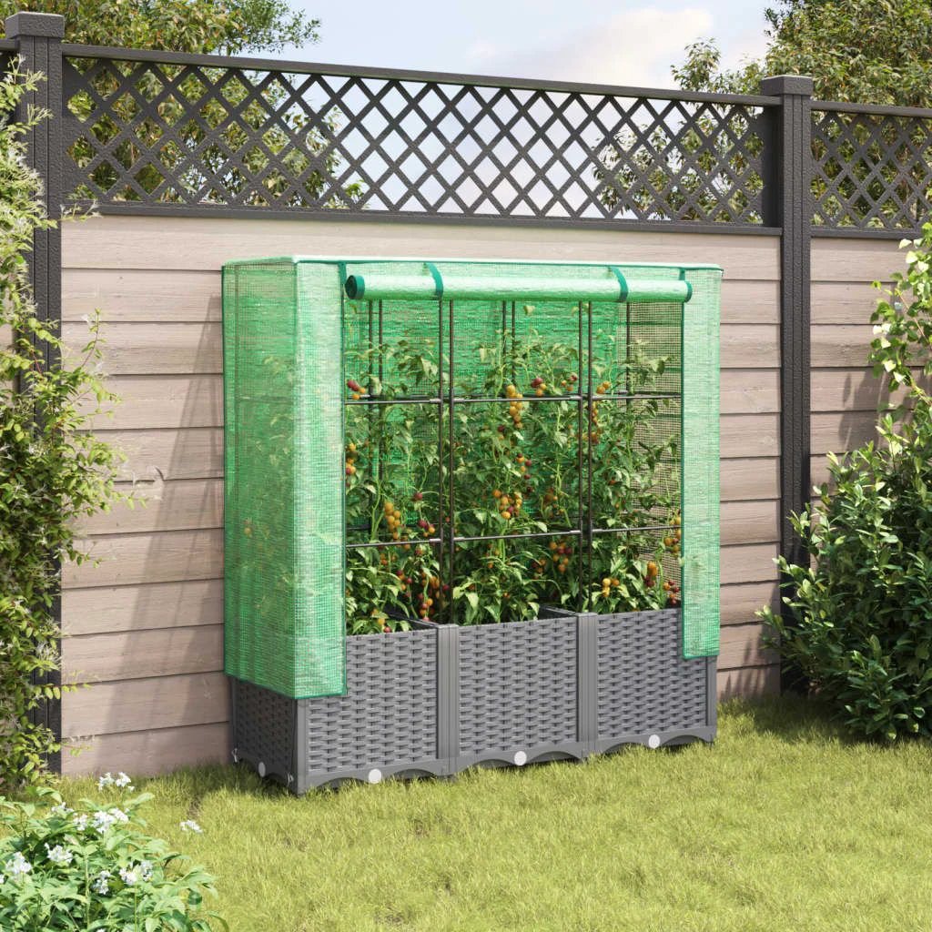 vidaXL vidaXL Raised Bed with Greenhouse Cover Rattan Look 40x40x123 cm - Greenhouse