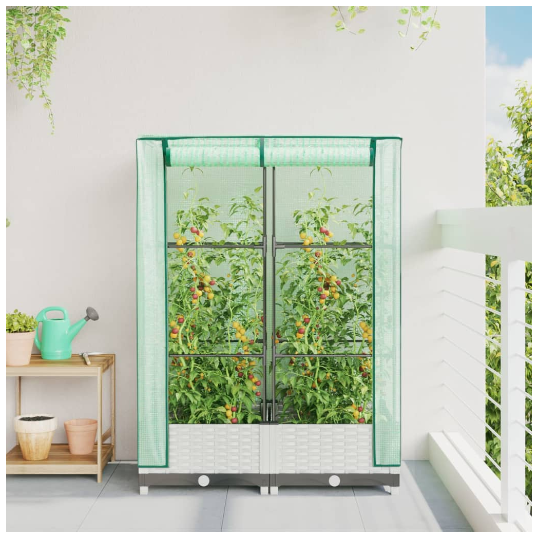 vidaXL vidaXL Raised Bed with Greenhouse Cover Rattan Look 40x40x123 cm - Greenhouse