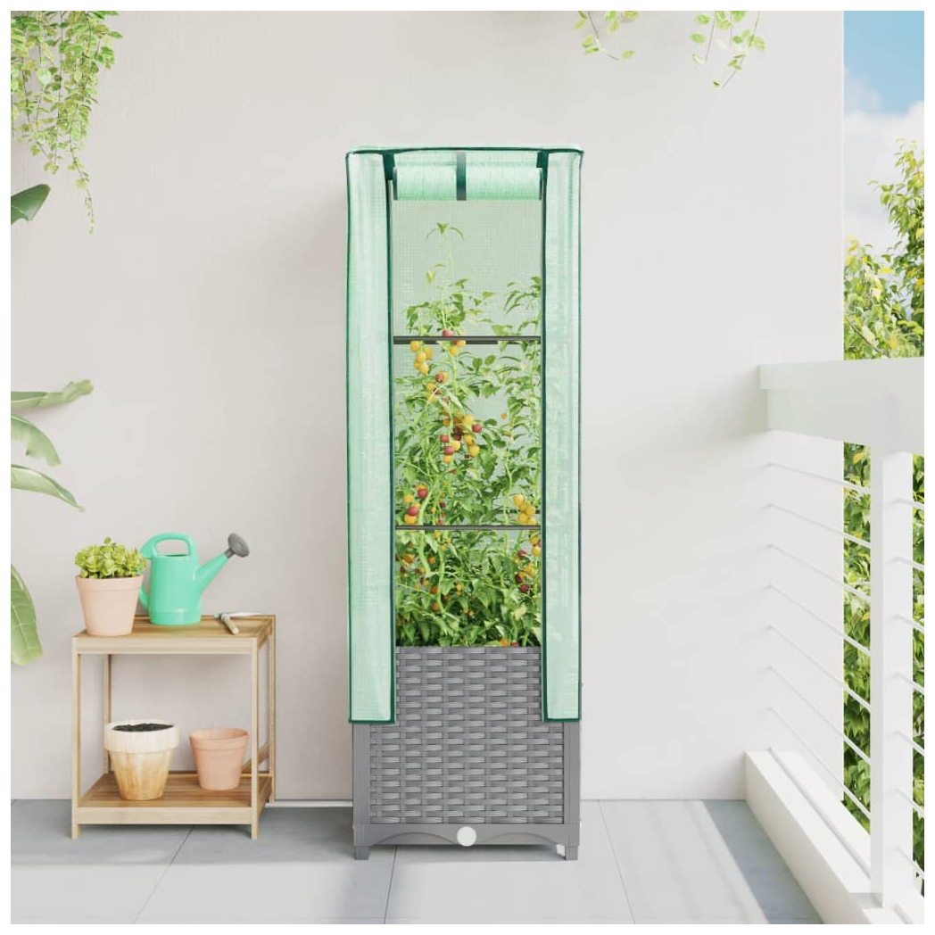 vidaXL vidaXL Raised Bed with Greenhouse Cover Rattan Look 40x40x123 cm - Greenhouse