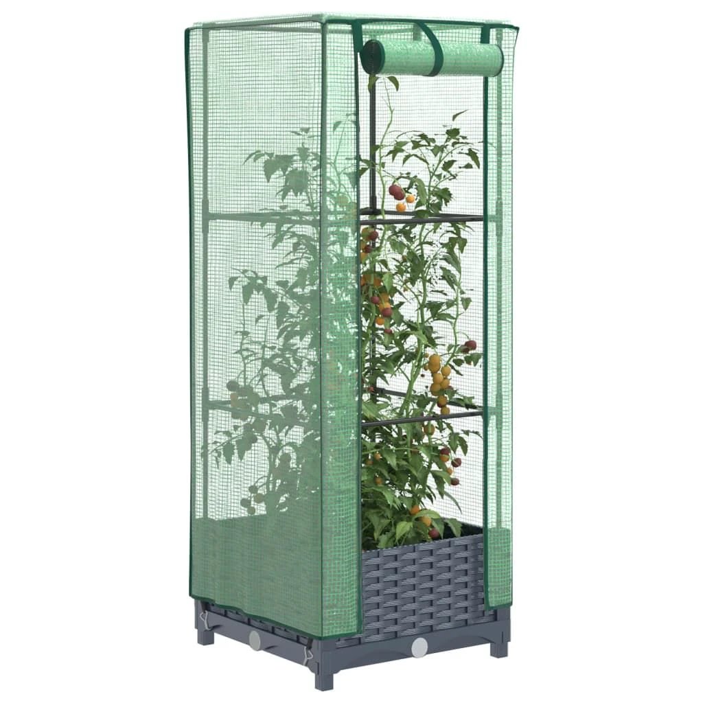 vidaXL vidaXL Raised Bed with Greenhouse Cover Rattan Look 40x40x123 cm - Greenhouse