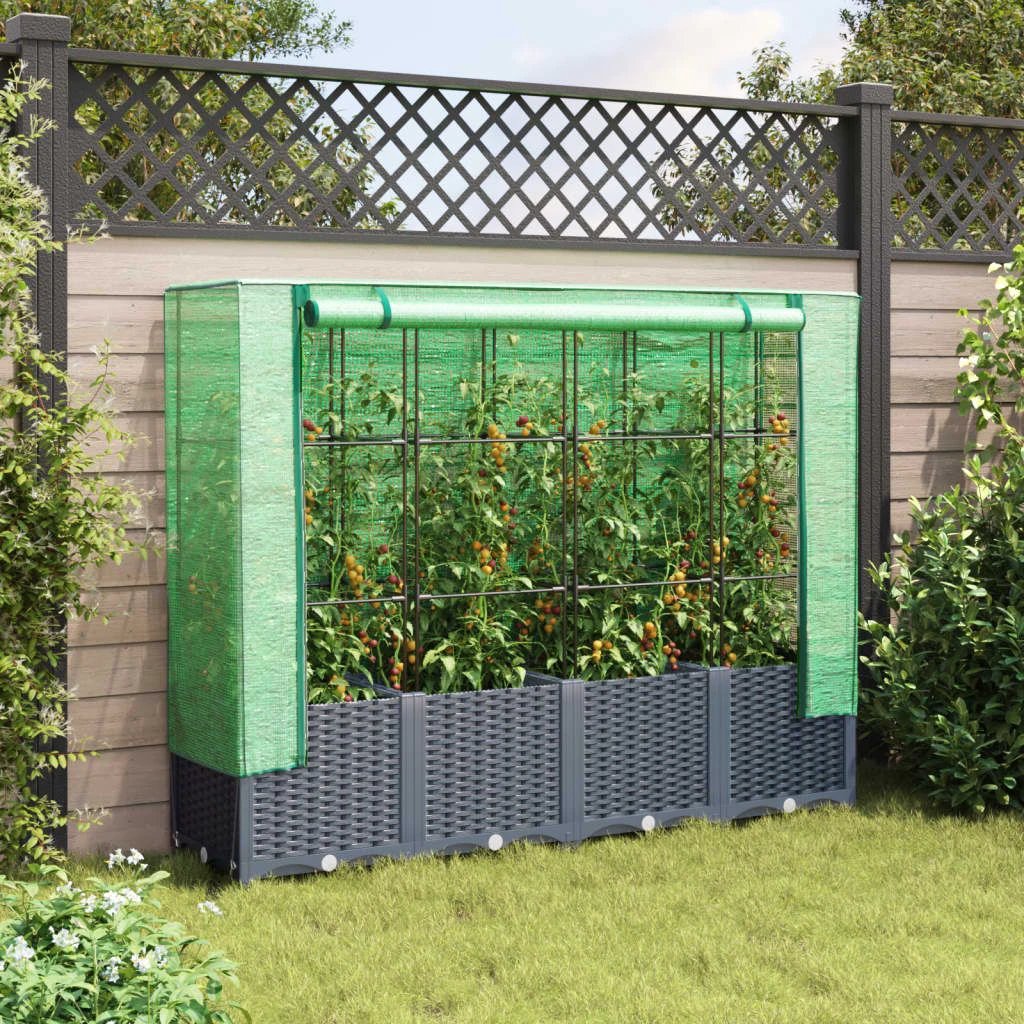 vidaXL Raised Bed with Greenhouse Cover Rattan Look 40x40x123 cm by vidaXL