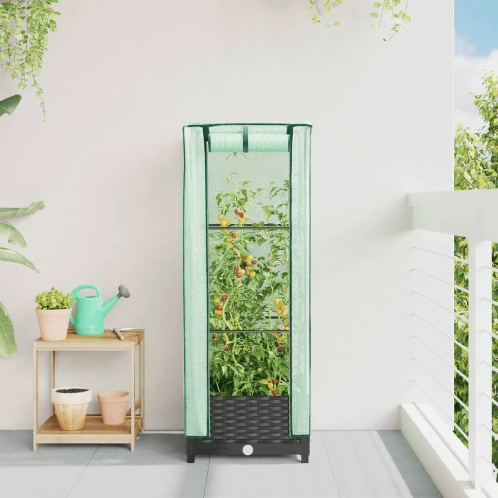 vidaXL Raised Bed with Greenhouse Cover Rattan Look 40x40x123 cm by vidaXL