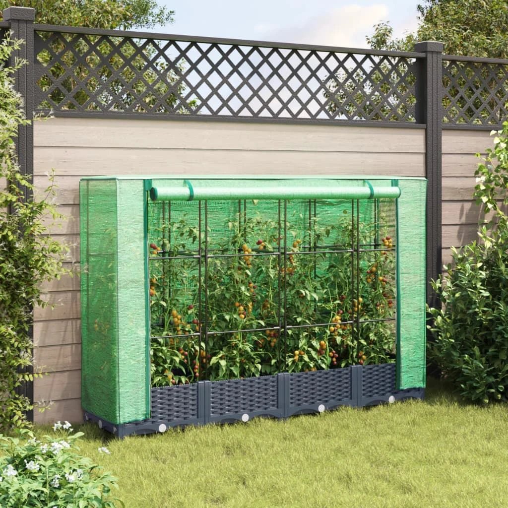 vidaXL vidaXL Raised Bed with Greenhouse Cover Rattan Look 40x40x123 cm - Greenhouse