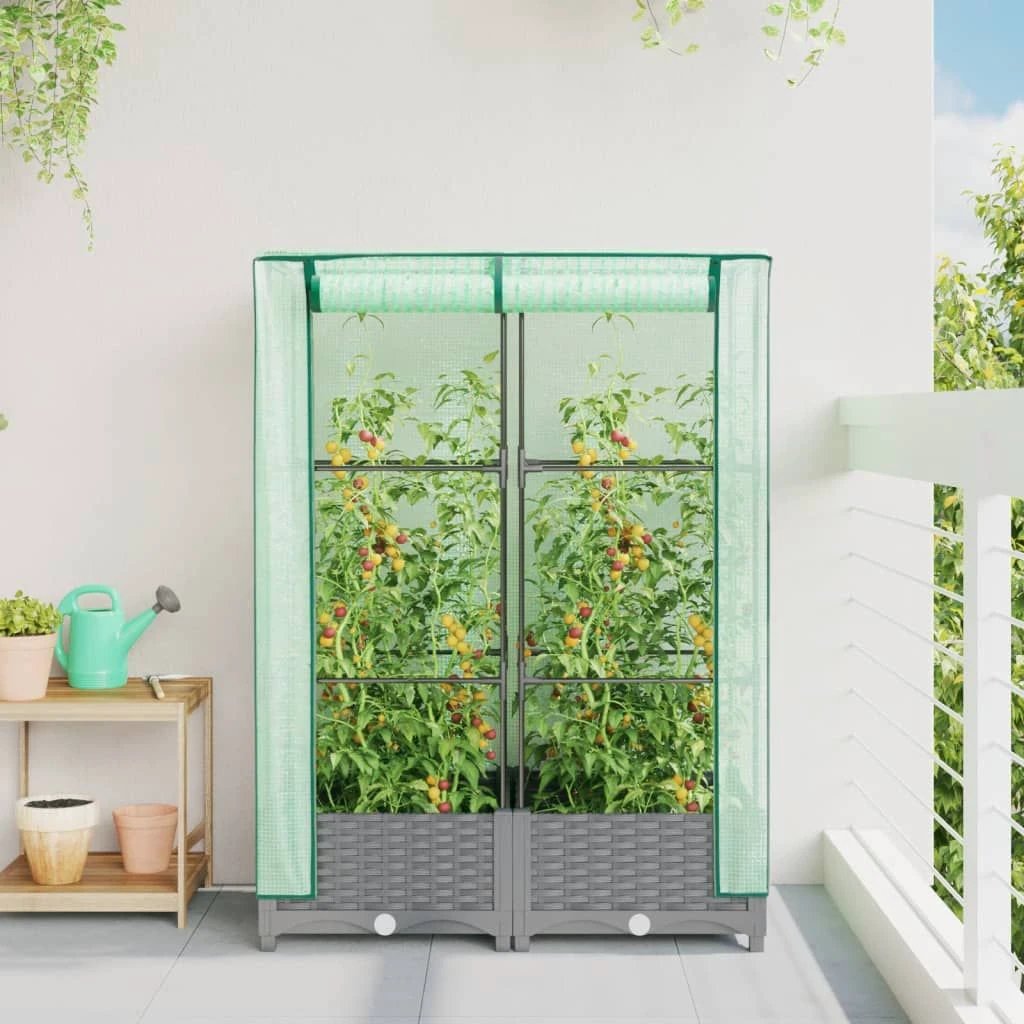 vidaXL Raised Bed with Greenhouse Cover Rattan Look 40x40x123 cm by vidaXL