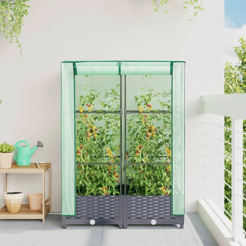 vidaXL vidaXL Raised Bed with Greenhouse Cover Rattan Look 40x40x123 cm - Greenhouse