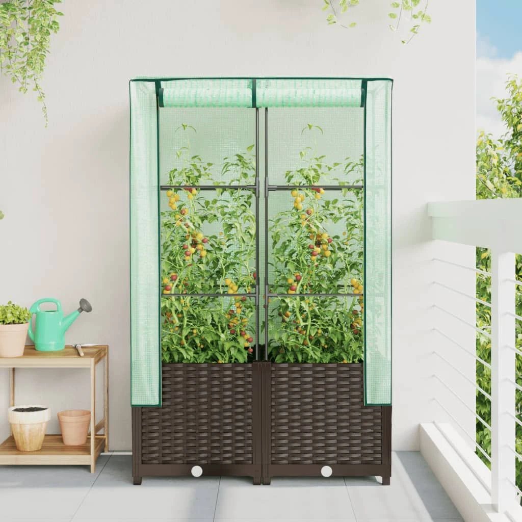 vidaXL Raised Bed with Greenhouse Cover Rattan Look 40x40x123 cm by vidaXL