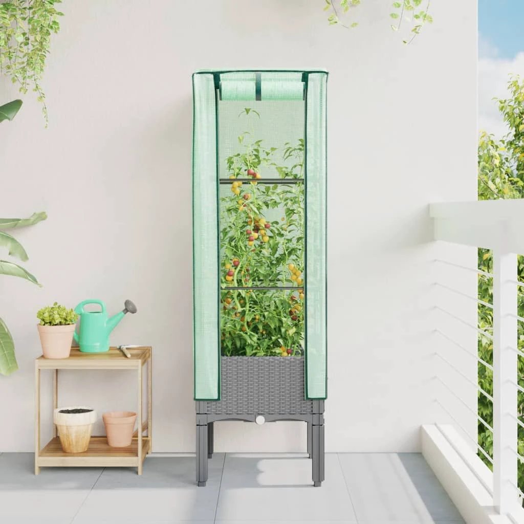 vidaXL Raised Bed with Greenhouse Cover Rattan Look 40x40x140 cm by vidaXL