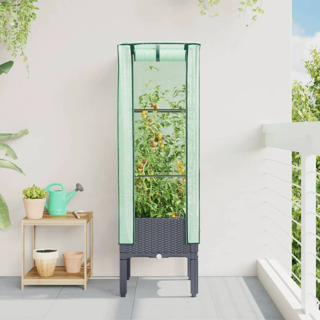 vidaXL vidaXL Raised Bed with Greenhouse Cover Rattan Look 40x40x140 cm - Greenhouse